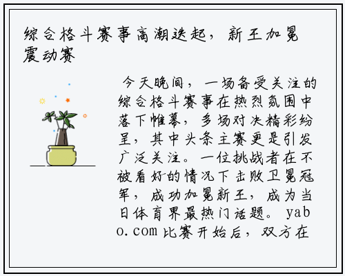 综合格斗赛事高潮迭起，新王加冕震动赛场
